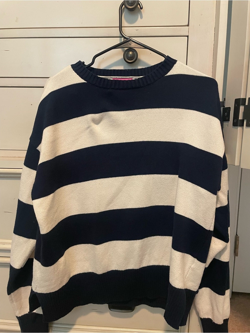 Edikted Navy and Cream Striped Knit Top